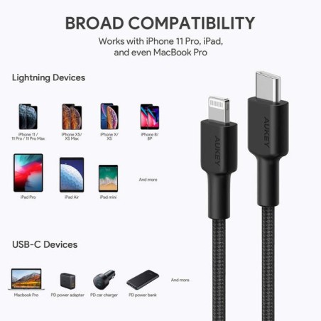 Aukey Cb-Cl03 Nylonowy Kabel Usb C-Lightning 2M Pd