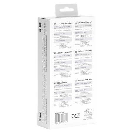 Savio Kabel Usb-C – Displayport 8K 2M 60Hz (Dsc) Cl-208