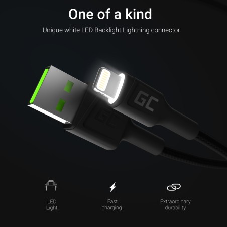 Green Cell Kabel Kabgc12 Gc Ray Usb - Lightning 200Cm, Biały Led, Szybkie Ładowanie
