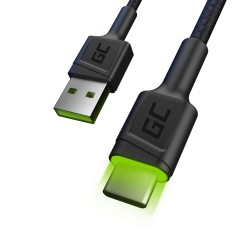 Green Cell Kabel Kabgc06 Gc Ray Usb - Usb-C 120Cm, Zielony Led, Szybkie Ładowanie Ultra Charge, Qc 3.0