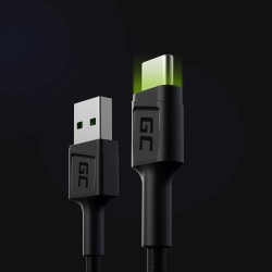 Green Cell Kabel Kabgc06 Gc Ray Usb - Usb-C 120Cm, Zielony Led, Szybkie Ładowanie Ultra Charge, Qc 3.0