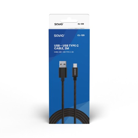 Kabel Savio Cl-129 (Usb Typu C - Usb 2.0 Typu A   2M  Kolor Czarny)