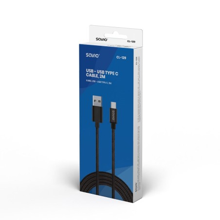 Kabel Savio Cl-129 (Usb Typu C - Usb 2.0 Typu A   2M  Kolor Czarny)
