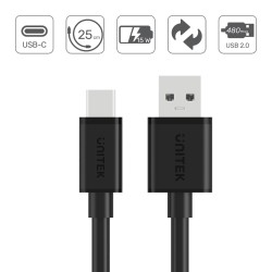 Unitek Usb Cable Usb-A — Usb-C 25Cm, Y-C480Bk