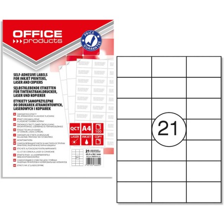 Etykiety Office Products A4 63.5X38.1Mm Białe (100)