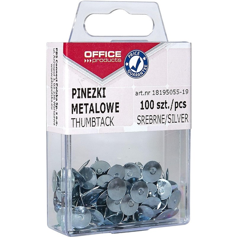 Pinezki Metalowe Office Products, W Pudełku, 100Sz