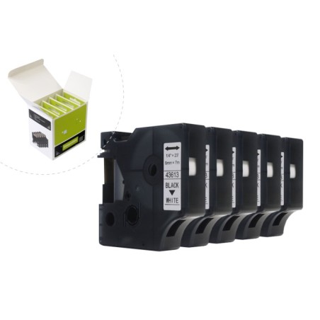 Taśma Jetworld Zamiennik Dymo D1 Czarny Na Białym 6Mm X 7M (5Szt.) Lm100, Lm100+, Lm200, Lm300, Lm400, Lm420P, Lm350, Lm350D, Lm