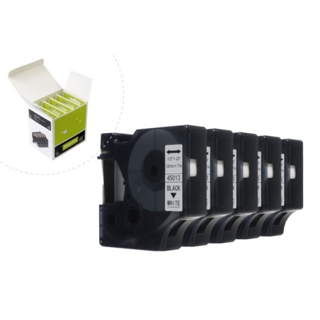 Taśma Jetworld Zamiennik Dymo D1 Czarny Na Białym 12Mm X 7M (5Szt.) Lm100, Lm100+, Lm200, Lm300, Lm400, Lm420P, Lm350, Lm350D, L