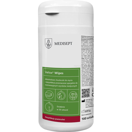 Medisept Velox Wipes Chusteczki Na Bazie Alkoholu Do Szybkiej Dezynfekcji Powierzchni Tuba 100Szt. Im-Dez-Ml979