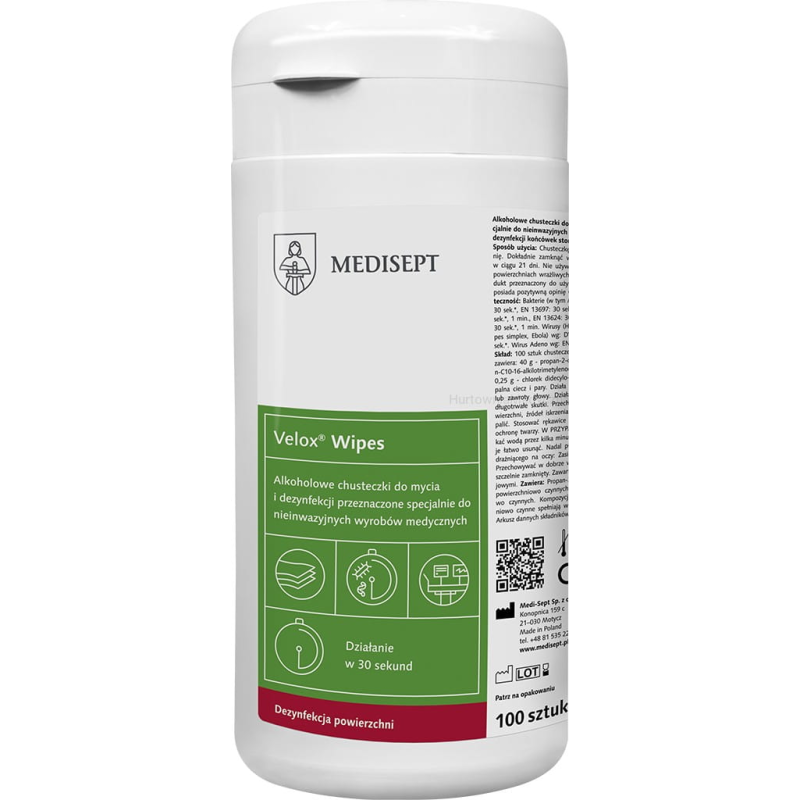 Medisept Velox Wipes Chusteczki Na Bazie Alkoholu Do Szybkiej Dezynfekcji Powierzchni Tuba 100Szt. Im-Dez-Ml979