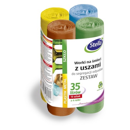 Stella Worki 35L Z Uszami, Do Segregacji Odpadów, Zestaw  4X10 Szt., Mix, 032174