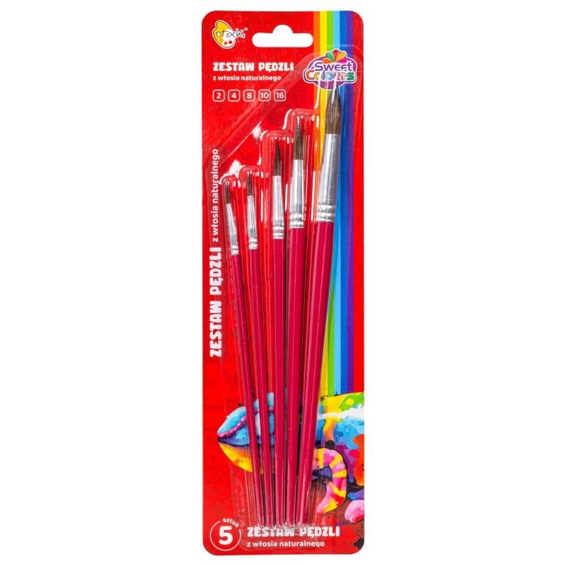 Zestaw Pędzli 5 Sztuk Z Włosia Naturalnego Nr: 2,4,8,10,16 Sweet Colours 60751 Otocki