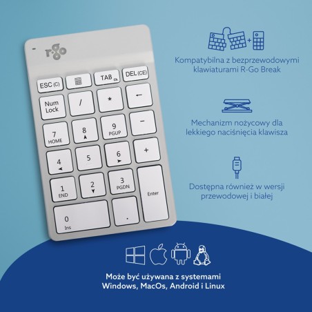 R-Go Tastatur Nummernblock Break Bluetooth Weiăź