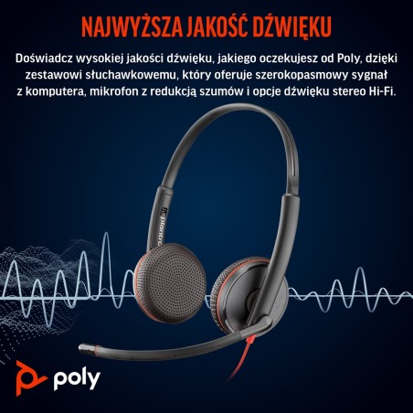Poly Zestaw Słuchawkowy Blackwire 3225 Stereo Usb-C + Wtyczka 3,5 Mm + Przejściówka Usb-C/A