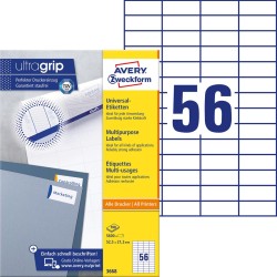 Trwałe Etykiety Papierowe 52,5 X 21,2 Mm, Białe Etykiety Samoprzylepne, Etykiety Do Druku 100 Ark. / Op., Avery 3668