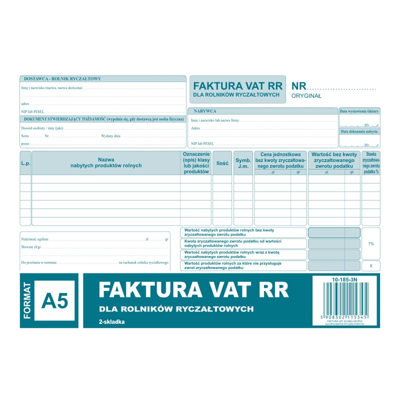 Faktura Vat Rr A5, 80 Kartek (1+1) 10-185-3N Dotts