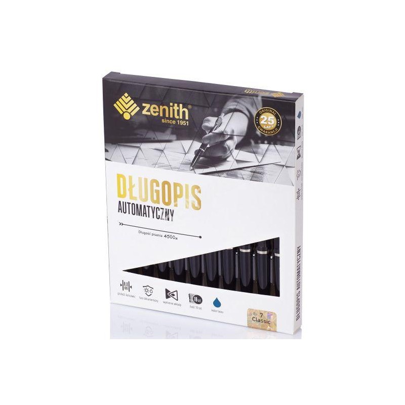 Długopis Automatyczny Zenith 7 - Box 10 Sztuk, Czarny, Classic, 0.8Mm, 4071001