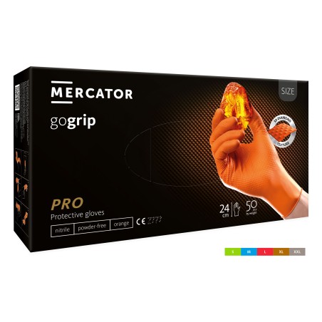 Rękawice Nitrylowe Bezpudrowe Mocne/Grube Mercator, Gogrip Pomarańczowe, (50 Szt.), Rozmiar Xl, Rp30061005