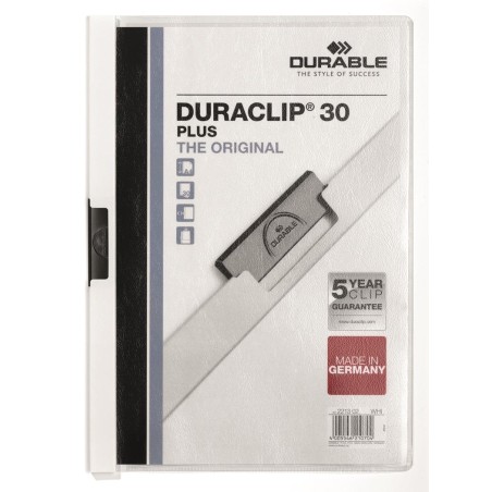 Skoroszyt Durable Duraclip Plus Zaciskowy  A4 Do 30 Kartek Biały 2213-02