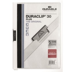 Skoroszyt Durable Duraclip Plus Zaciskowy  A4 Do 30 Kartek Biały 2213-02
