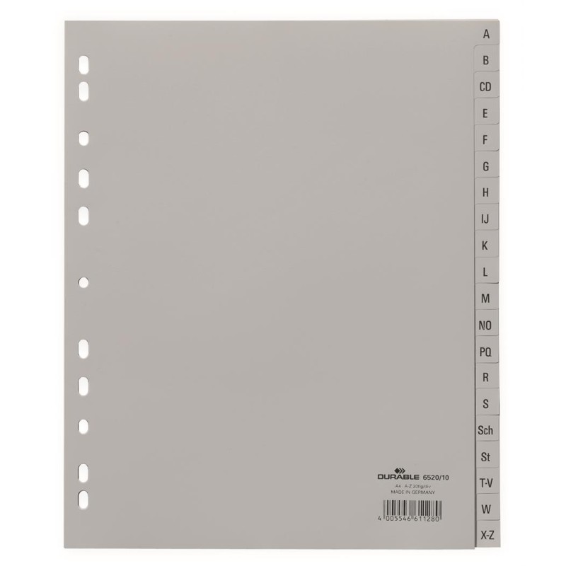 Przekładki Pp A4 Szare, Nadr. Indeks, A-Z, 20 Części Szary 652010 Durable