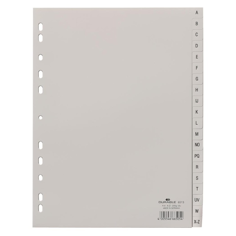 Przekładki Pp A4 Szare, Nadruk Indeks, A-Z  20 Części Szary 651310 Durable