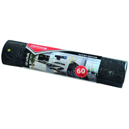 Worki Na Śmieci Domowe Z Taśmą , Super Mocne (Ldpe), 60L, 10Szt., Czarne, Typu Office Products 22023222-05