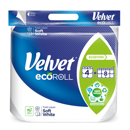 Papier Toaletowy Velvet Ecoroll Soft White Biały 4 Rolki