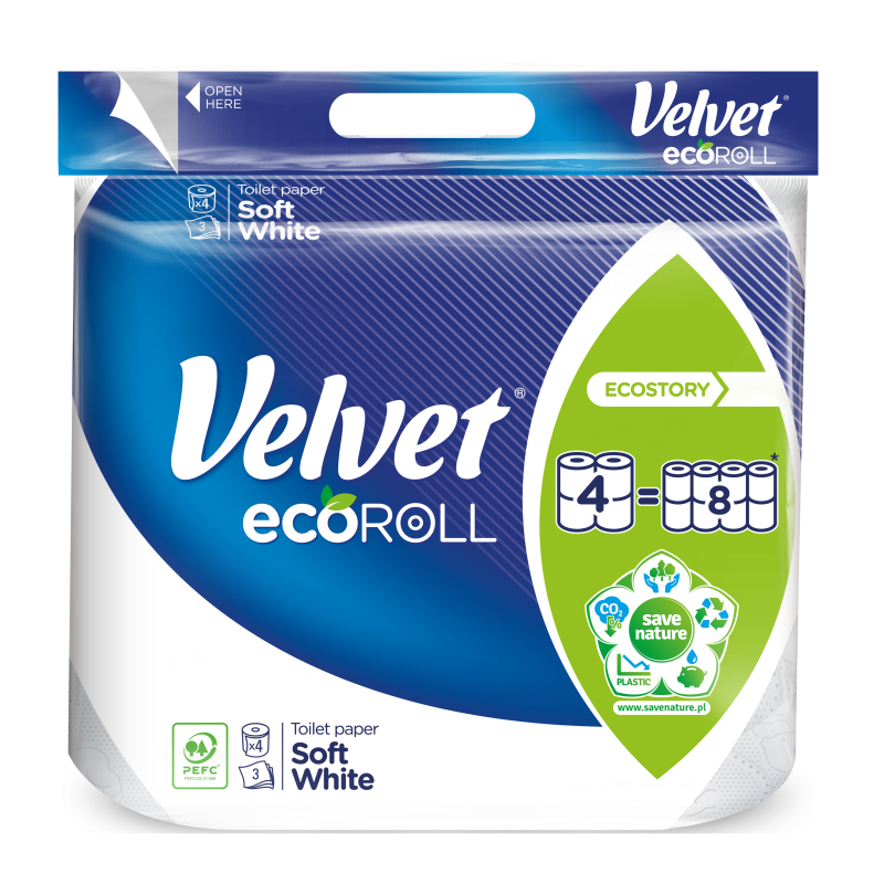 Papier Toaletowy Velvet Ecoroll Soft White Biały 4 Rolki