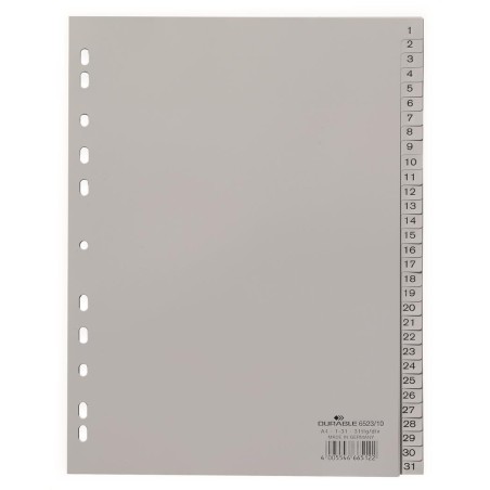 Przekładki Pp A4 Szare, Nadrukowane Indeksy, 1-31 Szary 652310 Durable