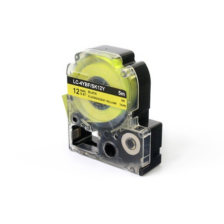 Taśma Jetworld Czarny Na Fluorescencyjnym Żółtym Zamiennik Epson 12Mm X 5M Lc-4Ybf (Lc4Ybf, Sk12Y)