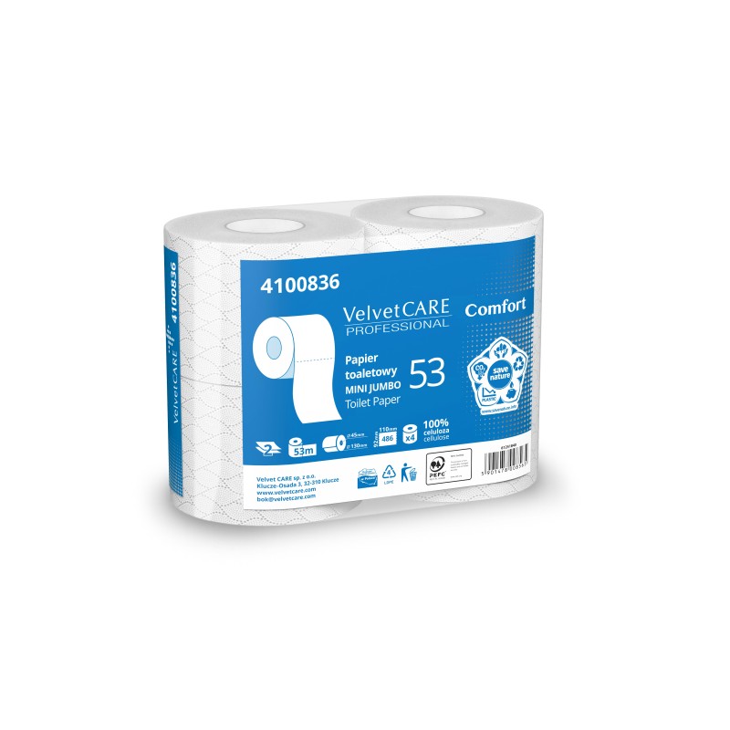 Papier Toaletowy Celuloza, 2 Warstwy, Biały, 53M - 486 Listków (4Szt) Velvet Professional Comfort 4100836